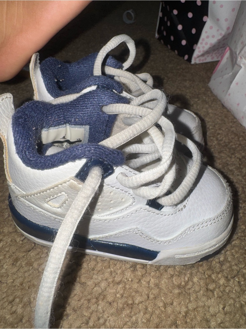 Jordan Kids White and Navy High-Top Sneakers